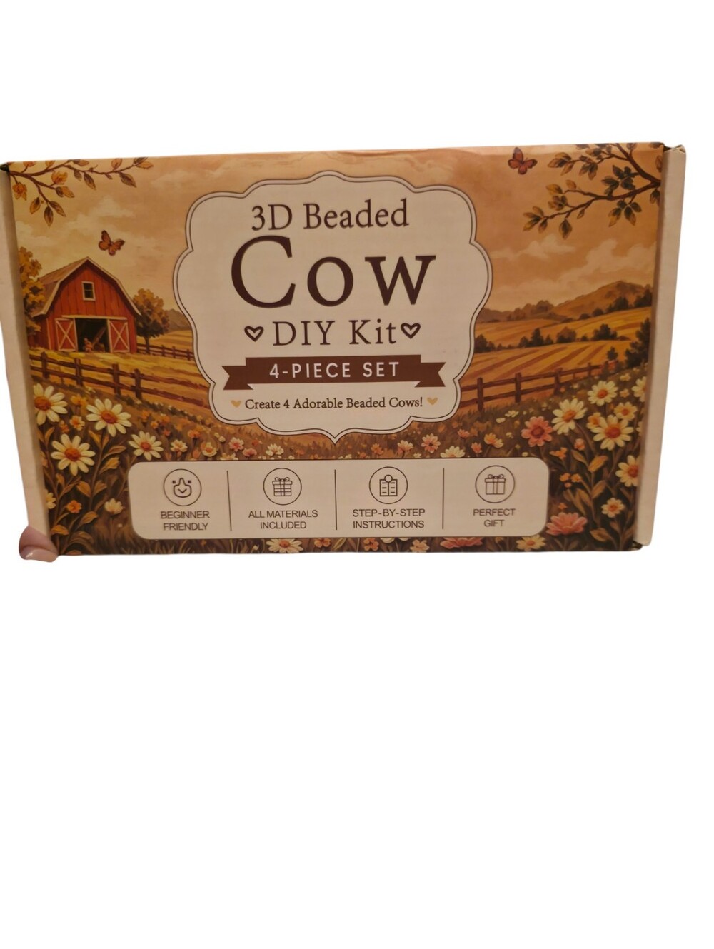 3D Beaded Cow DIY Kit - Brown Decorative Craft Set